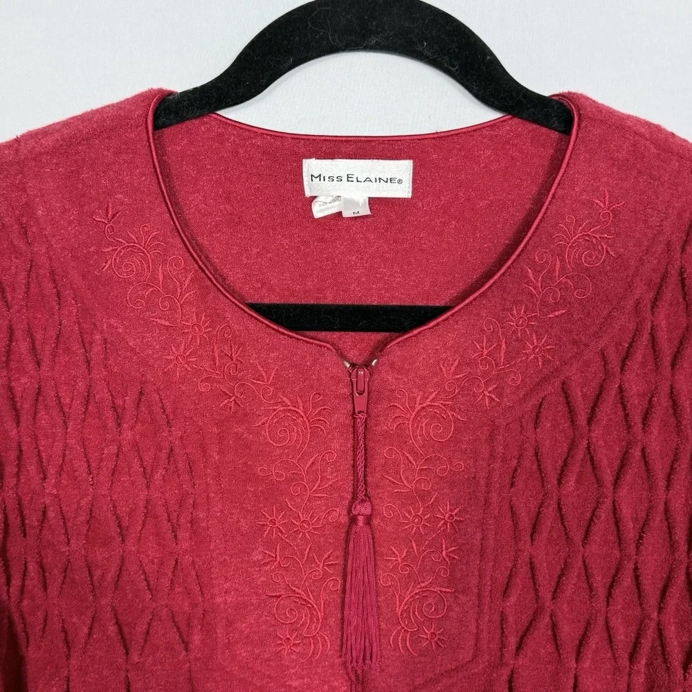 Miss Elaine Full Length Fleece Robe Womens M Red Zip Up Pockets Long Sleeve Cozy